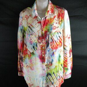 NWOT Tianello by Steve Barraza button watercolor print blouse sz S